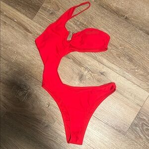 NWOT SHEIN Red One Shoulder Cutout One Piece Swimsuit